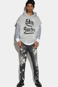 Bleached Studs Wash Relax Long Crotch Jeans