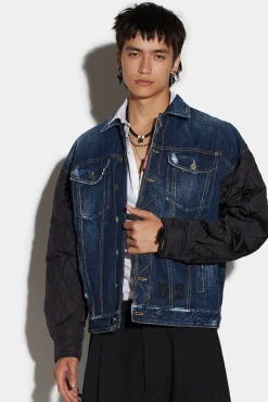 D2 Quilted Mix Dropped Shoulder Jean Jacket
