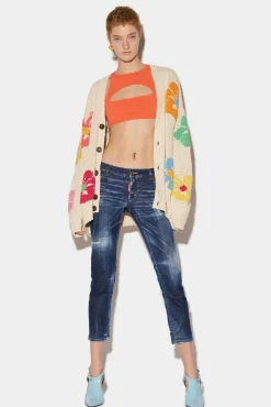 Dark Crinckle Wash Jennifer Cropped Jeans