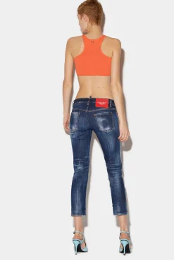 Dark Crinckle Wash Jennifer Cropped Jeans