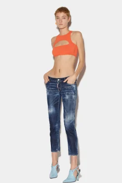 Dark Crinckle Wash Jennifer Cropped Jeans