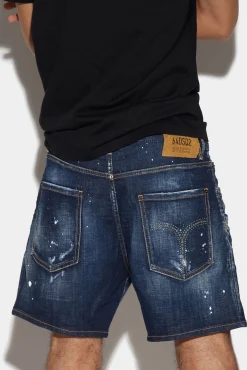 Dark Ripped Wash Commando Denim Shorts