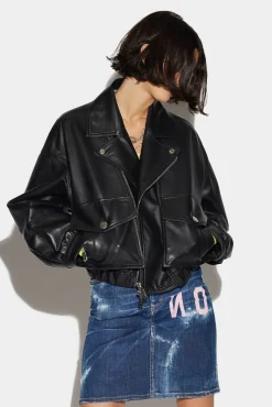 Leather Cropped Biker Jacket