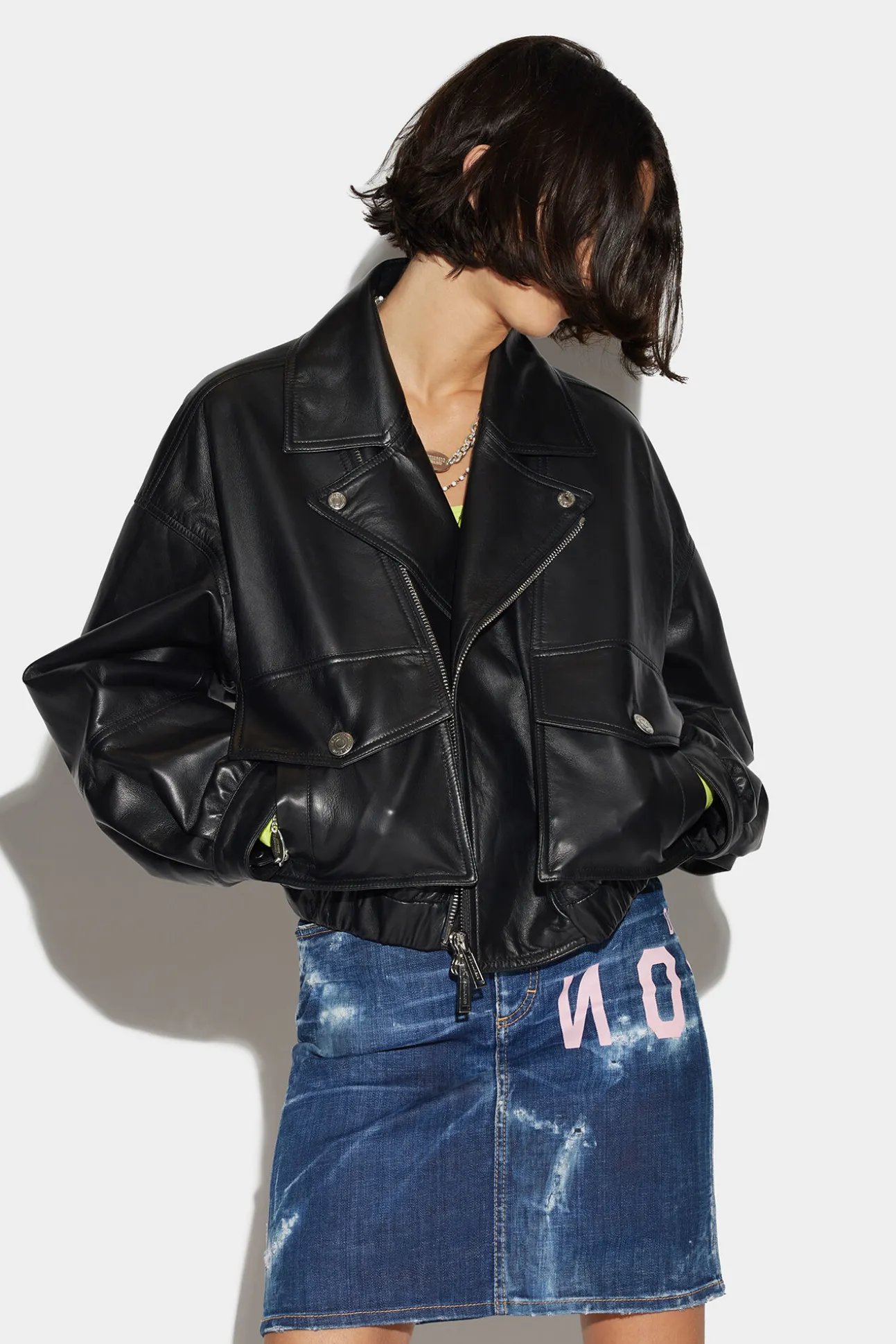 Leather Cropped Biker Jacket