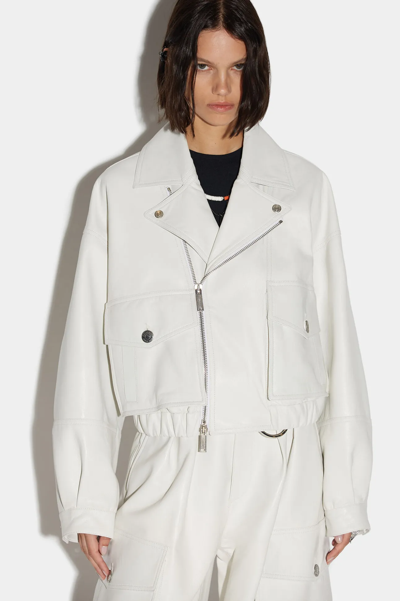 Leather Cropped Biker Jacket