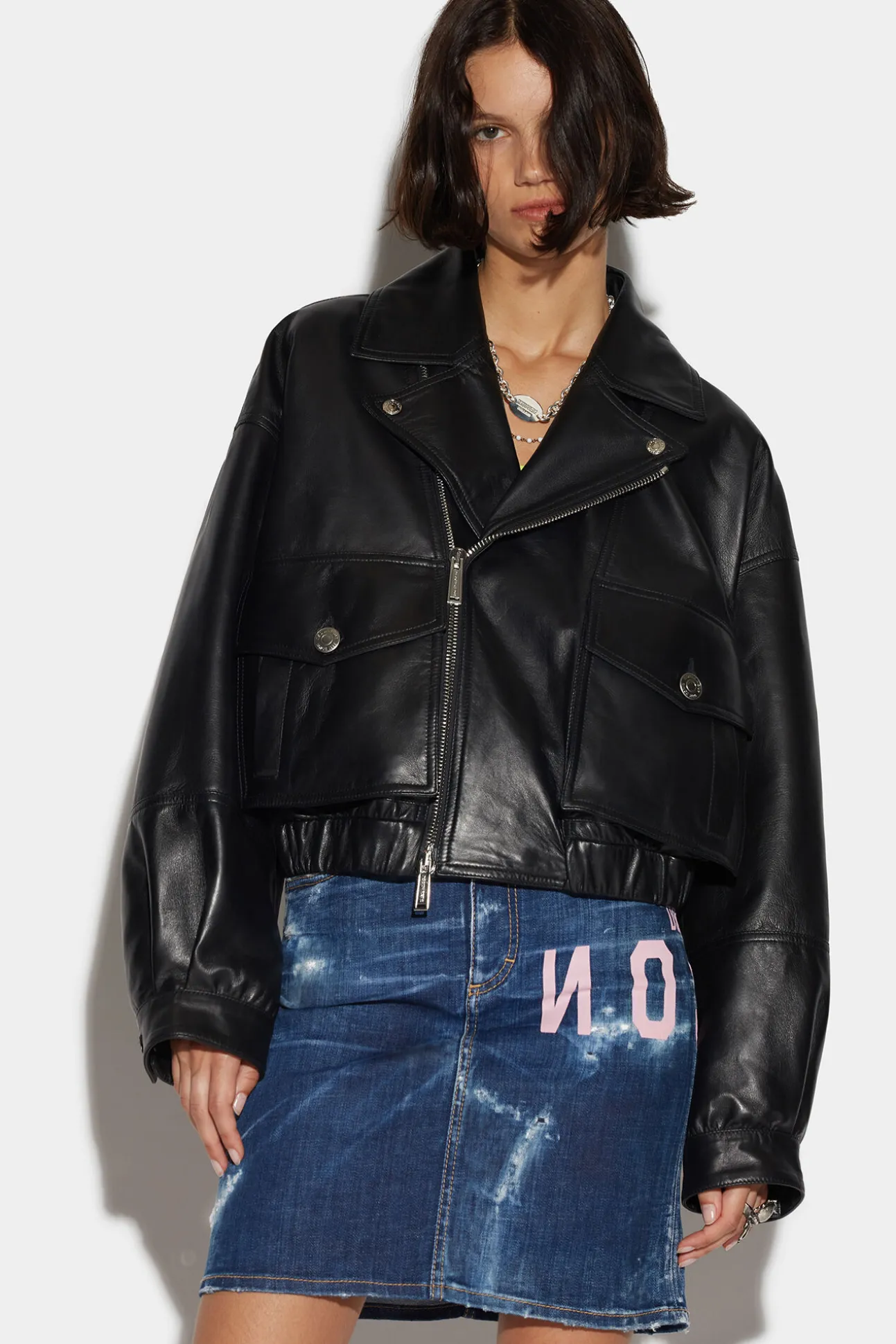 Leather Cropped Biker Jacket