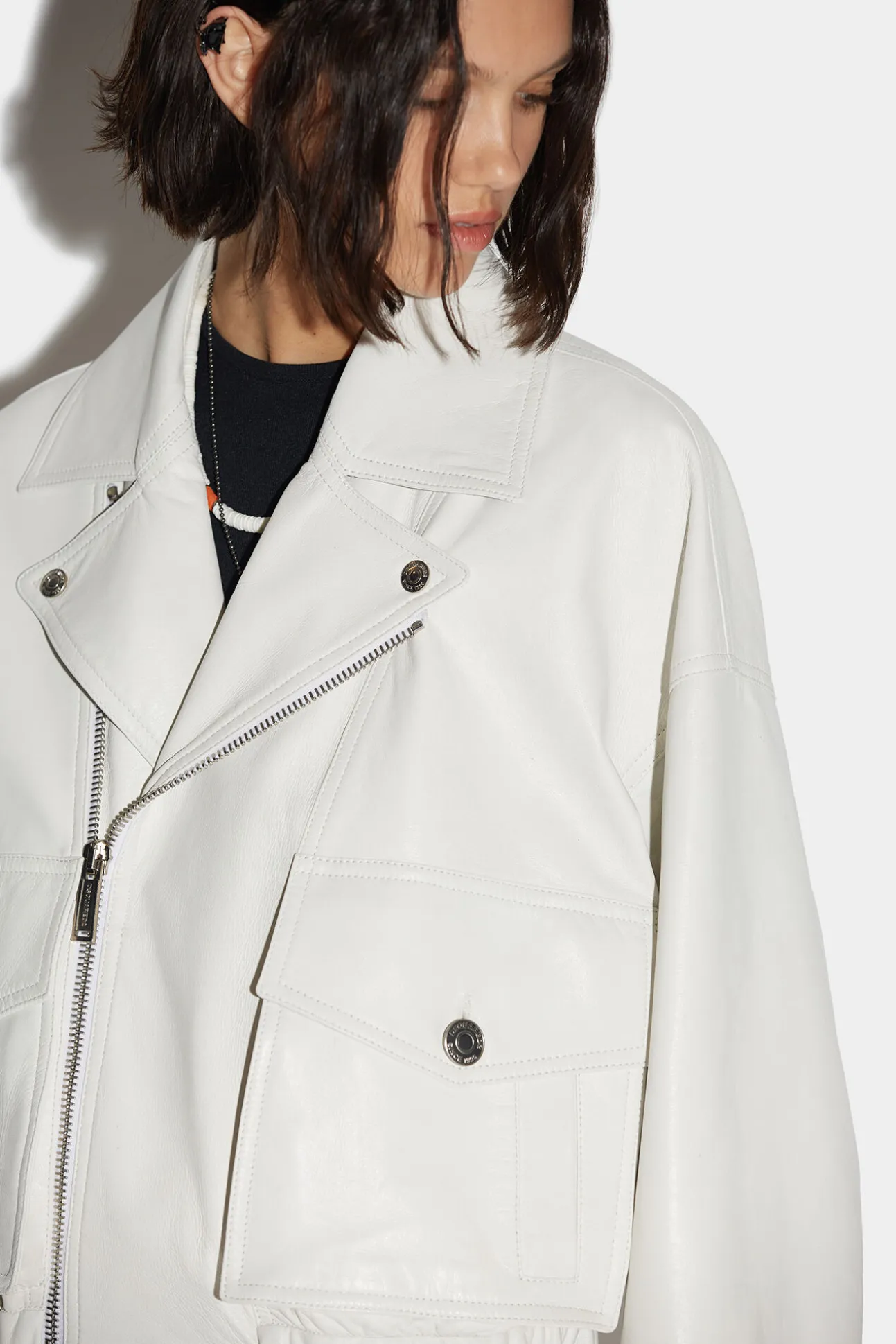 Leather Cropped Biker Jacket