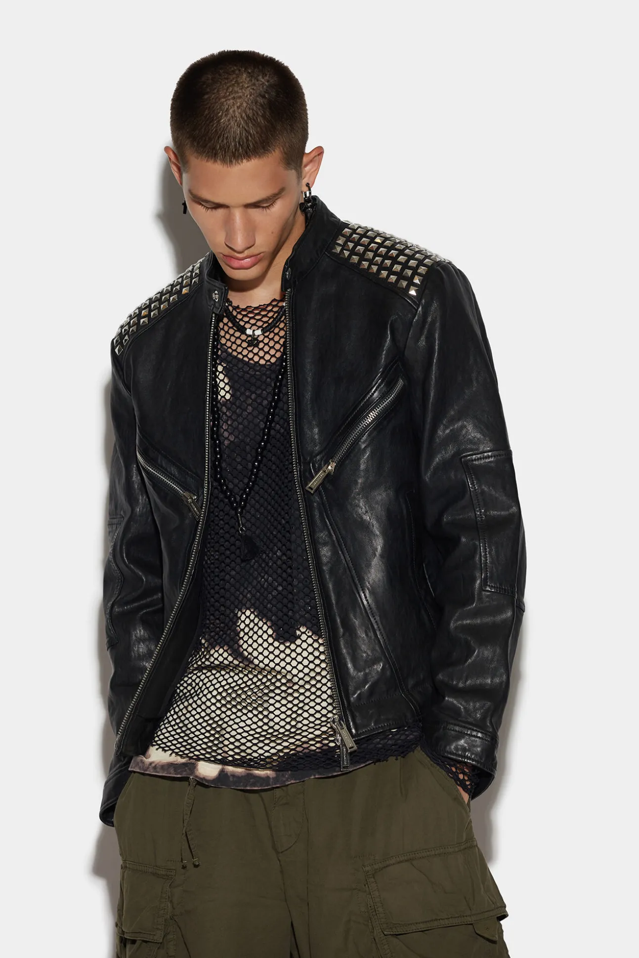 Leather Multizip Biker Jacket