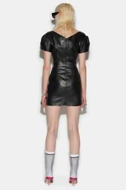 Leather Shortsleeves Mini Dress