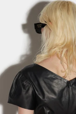 Leather Shortsleeves Mini Dress