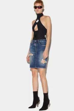 Medium Clean Wash Denim Pencil Mini Skirt