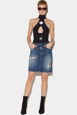 Medium Clean Wash Denim Pencil Mini Skirt