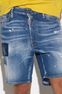 Medium Denim Patches Wash Marine Shorts