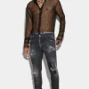 Ripped Leather Wash Skater Jeans