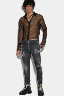 Ripped Leather Wash Skater Jeans