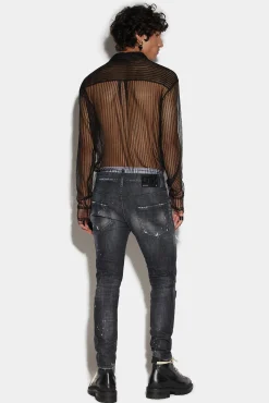 Ripped Leather Wash Skater Jeans