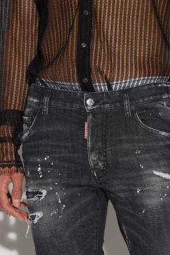 Ripped Leather Wash Skater Jeans