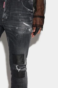 Ripped Leather Wash Skater Jeans