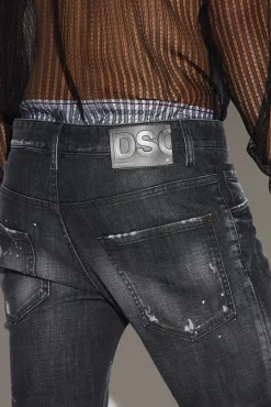 Ripped Leather Wash Skater Jeans