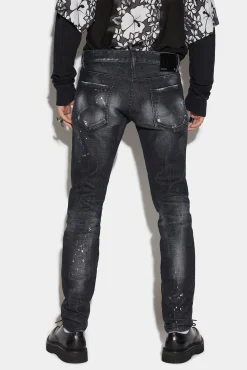 Ripped Leather Wash Slim Jeans
