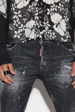 Ripped Leather Wash Slim Jeans