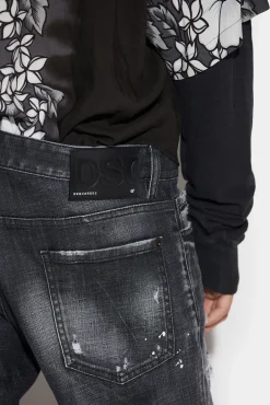 Ripped Leather Wash Slim Jeans