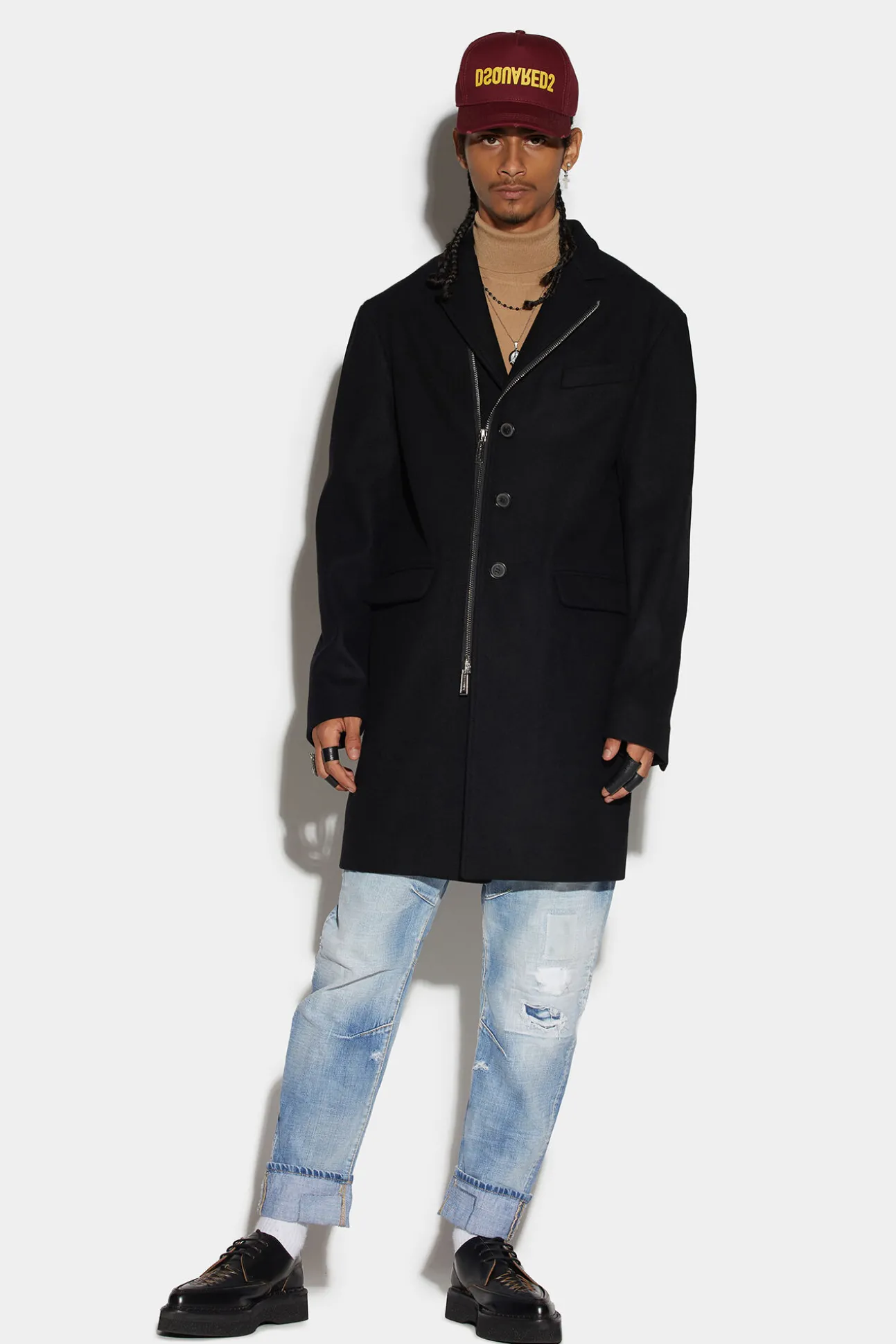 Zipped Banker Soft Shoulder Straight Coat